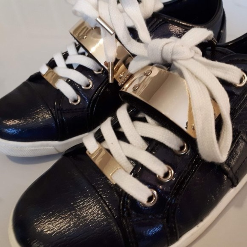 EUC Aldo Portus black and gold shiny patent-like finish sneaker 6